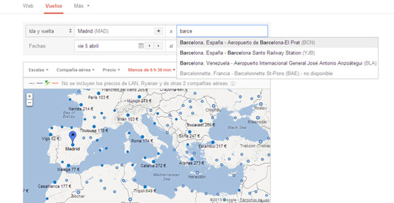 Flight Search, disponible en ocho idiomas, permite introducir varios filtros de búsqueda.