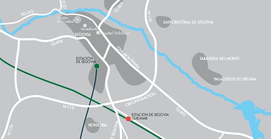 Ubicación de la estación de tren de alta velocidad en Segovia y su entorno.