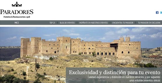 La página principal de la nueva 'web' de Paradores dirigida al Sector MICE. 