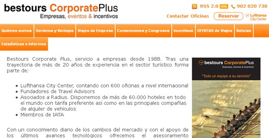 La página 'web' de la división de Viajes de Empresa de Bestours.