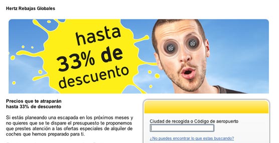 La campaña promocional de Hertz en su página de Internet.