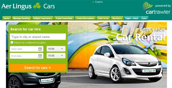 La página 'web' donde los pasajeros de Aer Lingus pueden reservar un coche de alquiler.