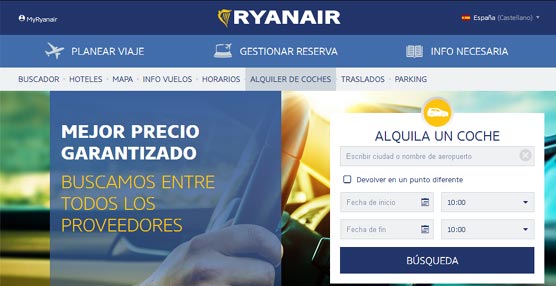 Los pasajeros pueden alquilar un vehículo en la misma página 'web' de Ryanair.