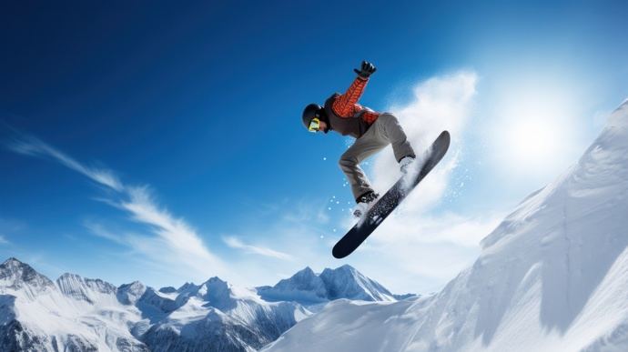 Usuario haciendo snowboard.