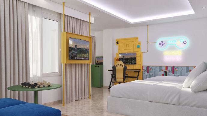 Habitación del hotel Magic Games, dedicado a los juegos