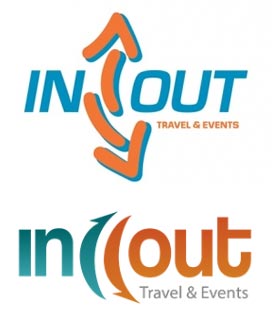 En la parte inferior, el nuevo logo de In Out Travel & Events. En la parte superior, el antiguo.