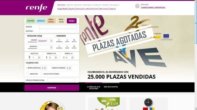 Récord histórico de tráfico en la página web de Renfe