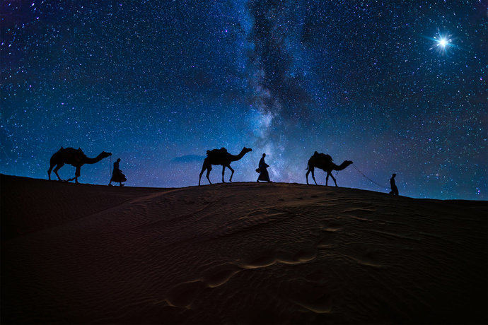 Reyes Magos en el desierto.